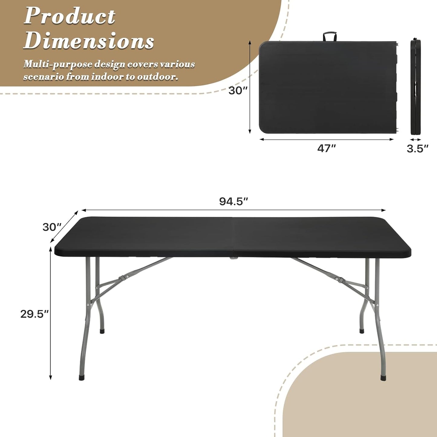 Mesa plegable 8ft cuadrada plástico set camping