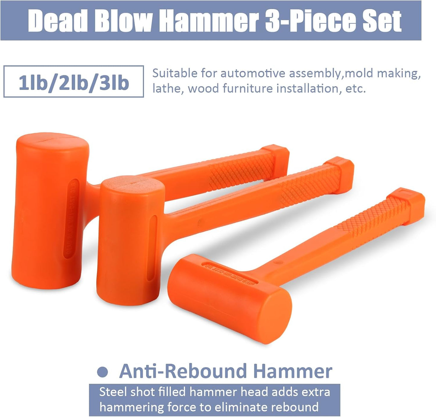 Set 3 martillos muertos goma naranja antiderrap sin rebote