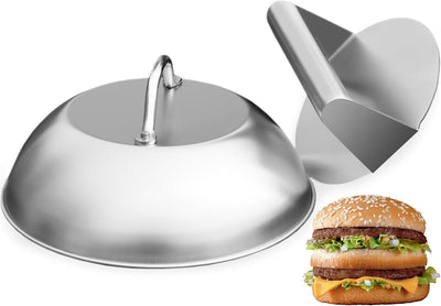 Kit prensa hamburguesas y cúpula fusión 5.5x8.9pulg acero inox