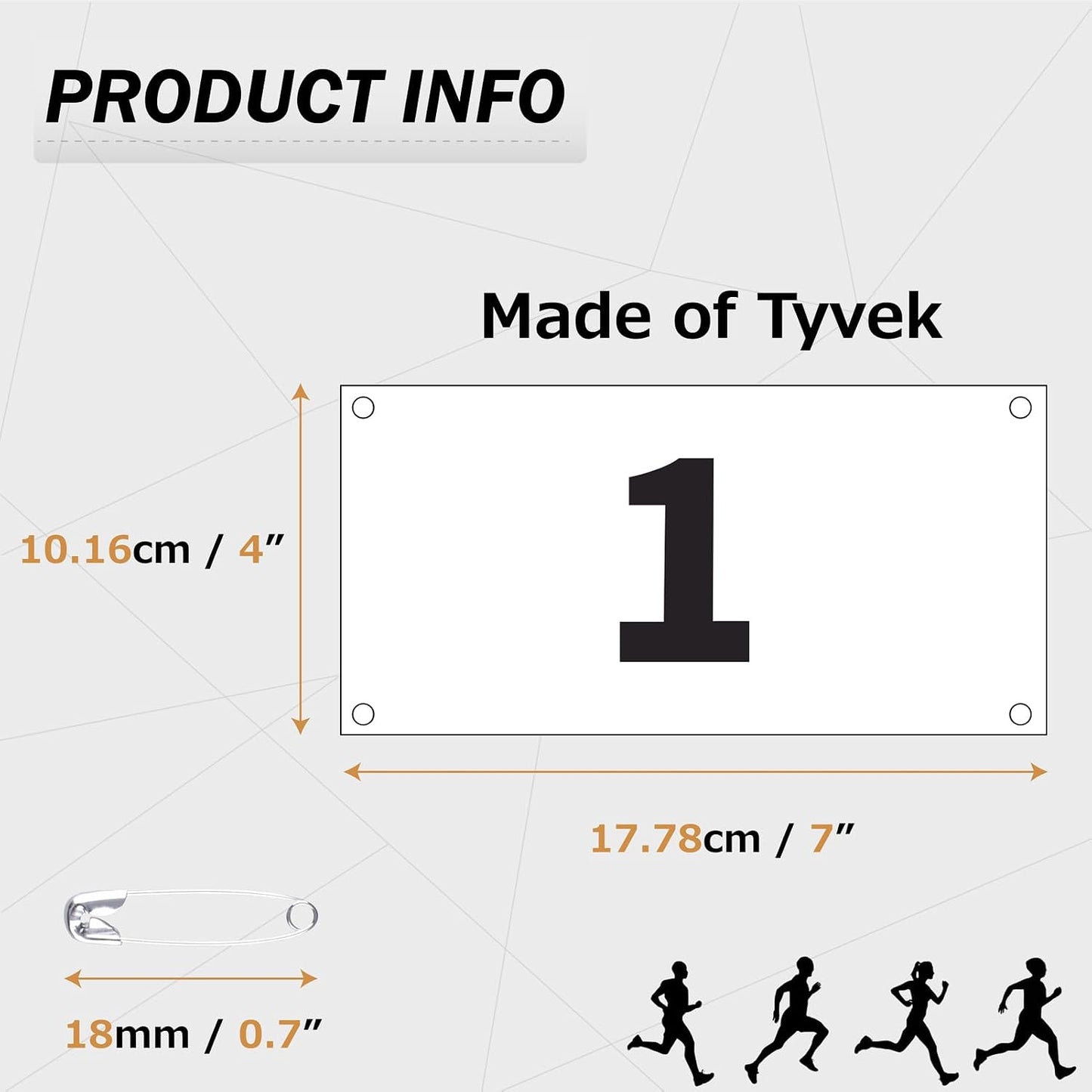 Números dorsal Tyvek resistente 4x7 6x7.5 para maratón