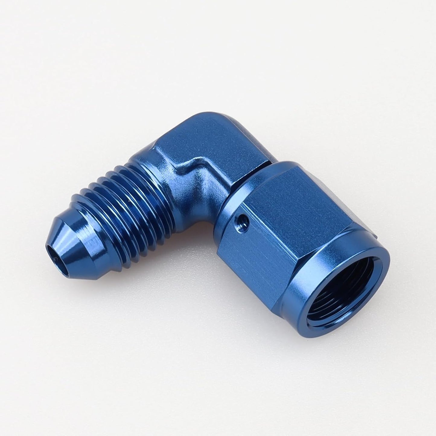 Adaptador aluminio AN4 macho a hembra codo 90 grados azul
