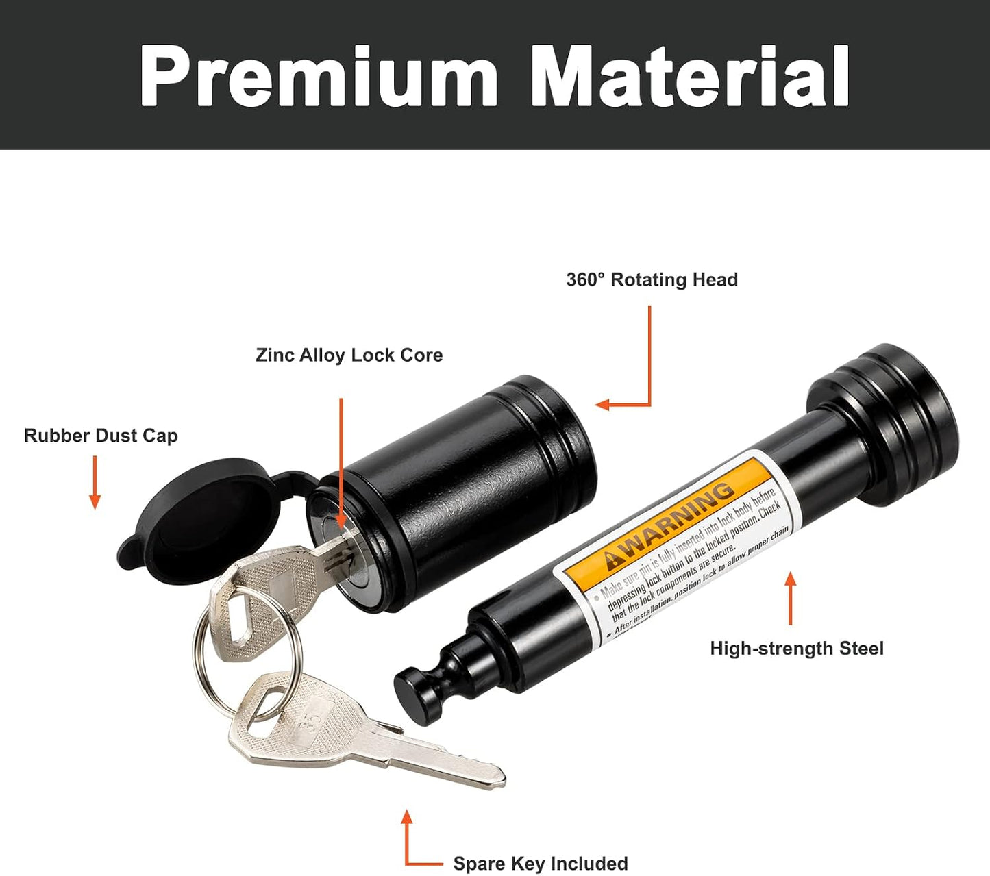 Cerradura pasador enganche negro 5/8" para receptor 2"