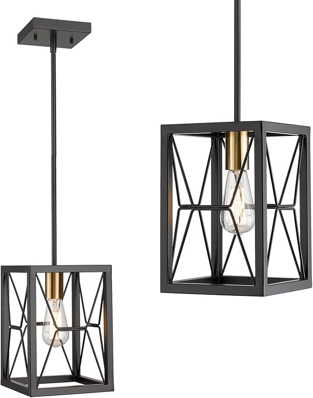 Linterna colgante de 1 luz acabado negro mate enchufe dorado