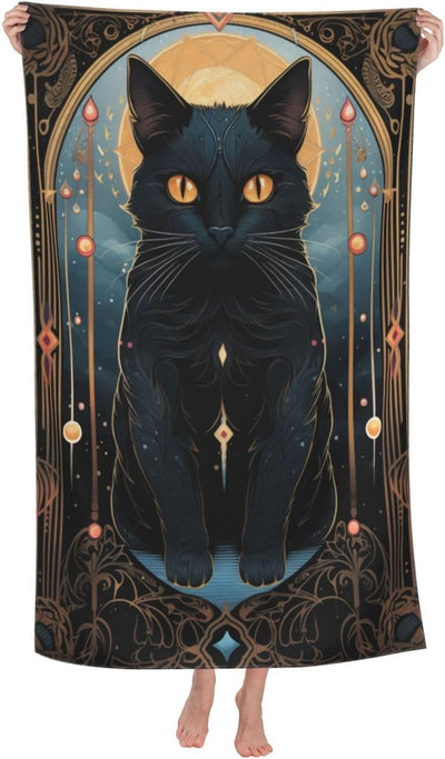 Toalla playa gato negro luna tarot secado rápido