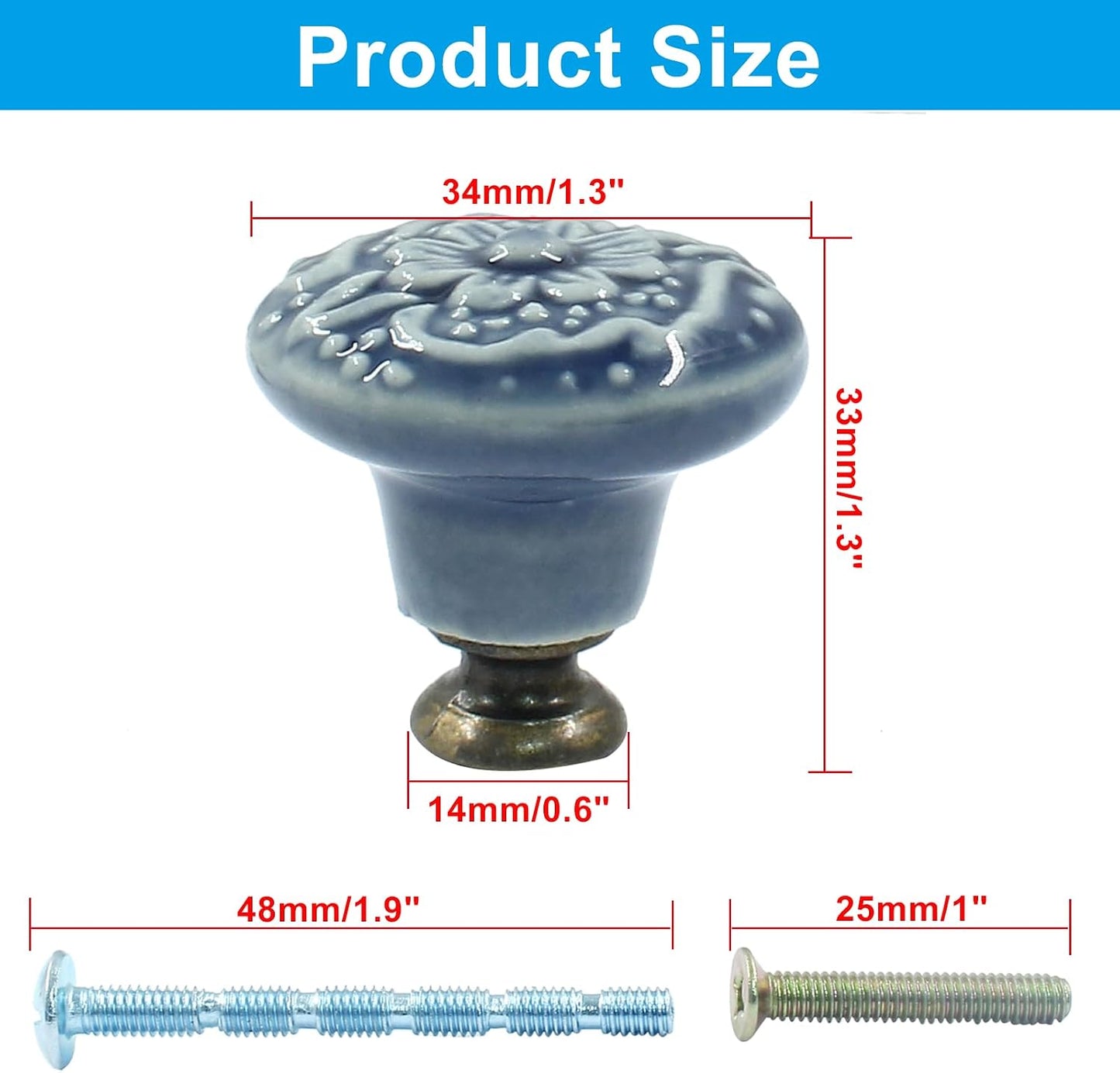 Pomos cerámica azul para cajón 34mm 15 Pzas