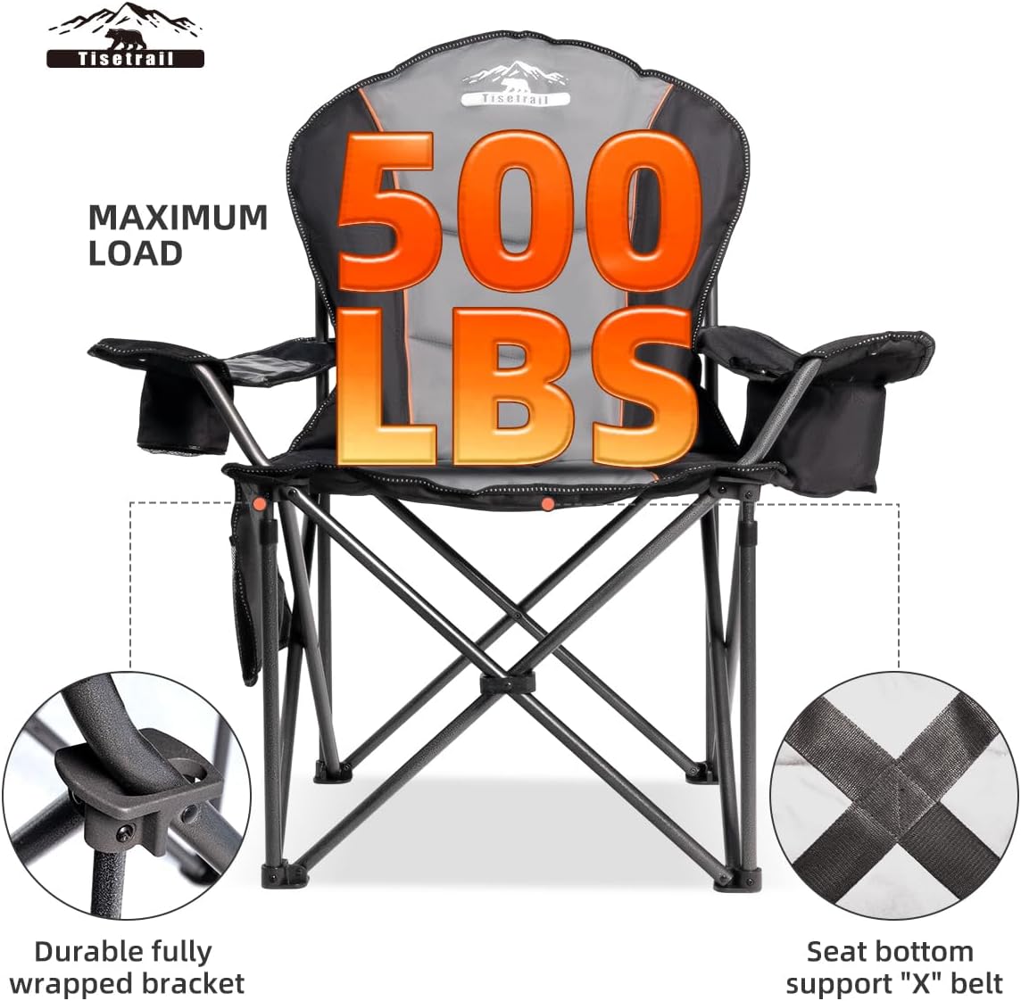 Silla campamento gran tamaño acolchado 500lb plegable negro
