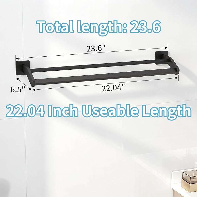Toallero doble acero inox 24pulg negro mate
