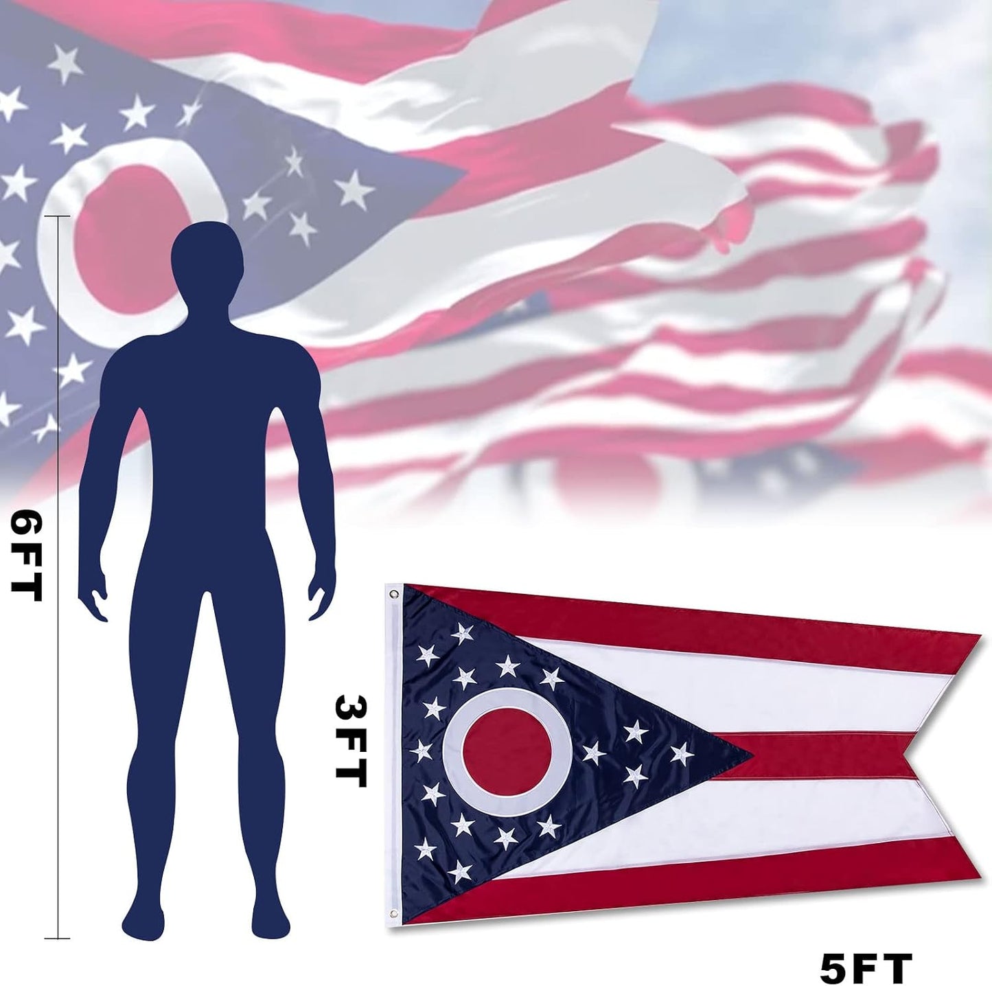Bandera Ohio 3x5ft nailon 210d estrellas bordadas