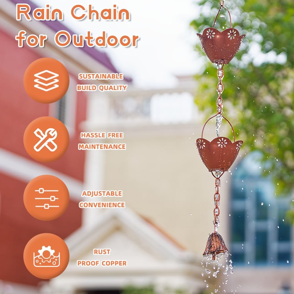 Cadena lluvia cobre ajustable con campana 8.2ft