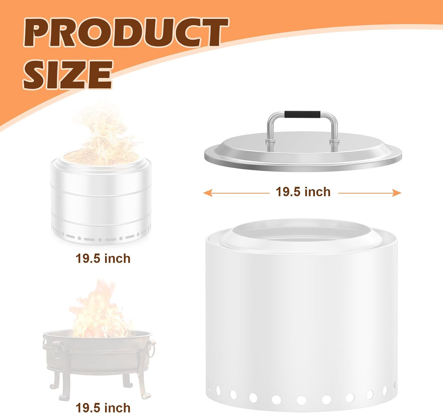 Tapa hoguera individual acero inox asa 19.5pulg
