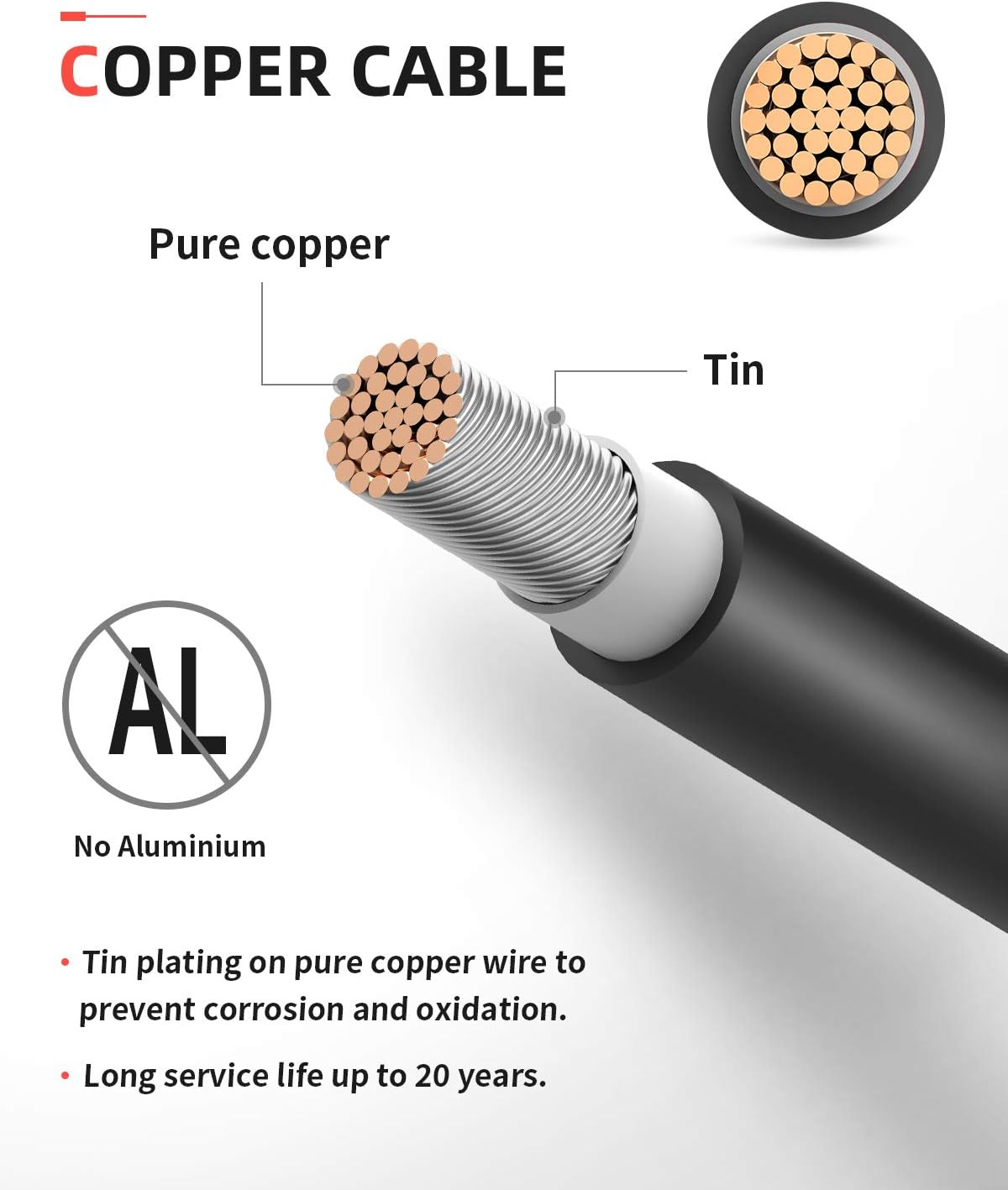 Cable extensión solar 10pies 12AWG con conectores
