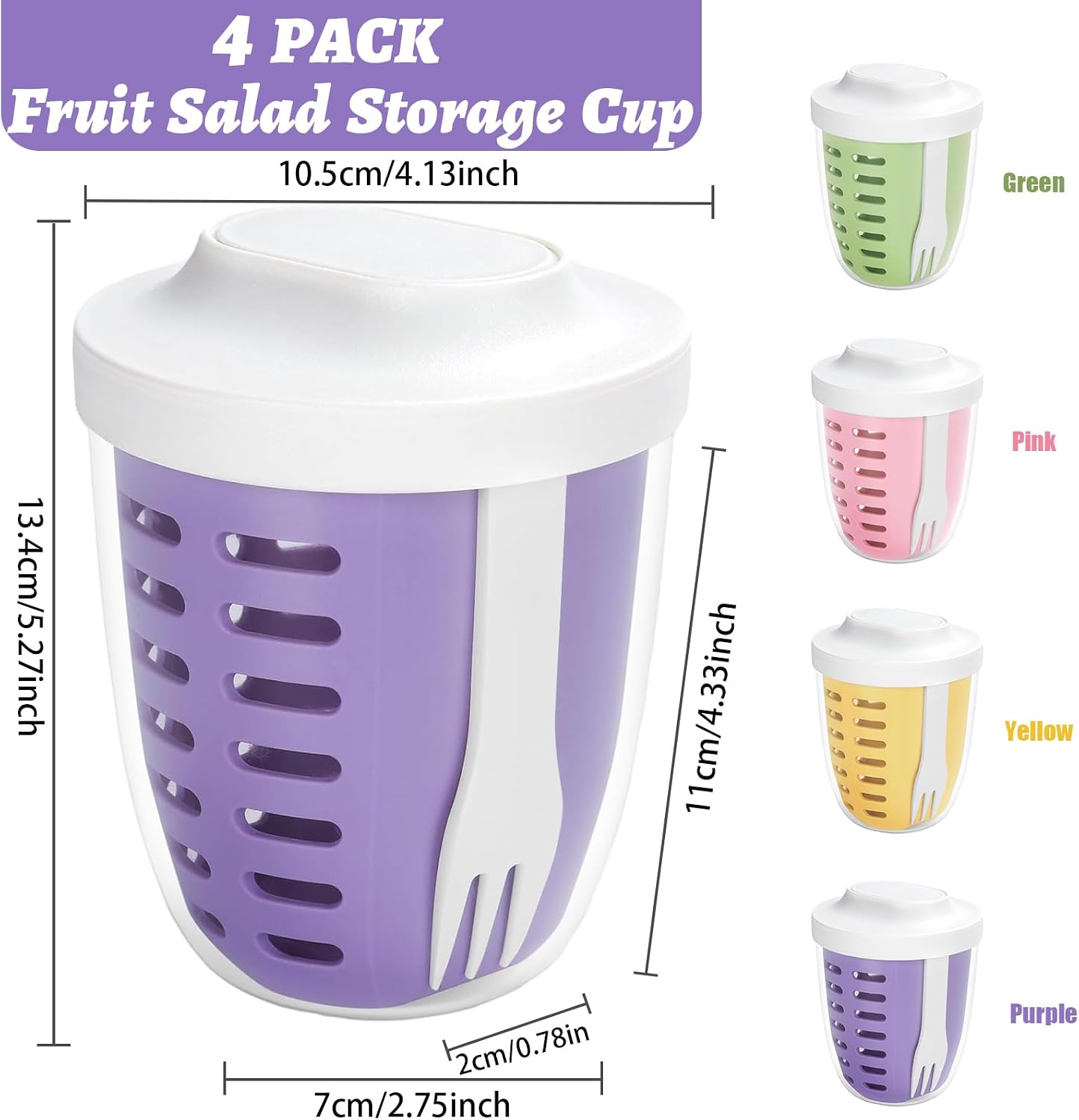 Vaso plástico para frutas con tapa y tenedor 20oz sin BPA