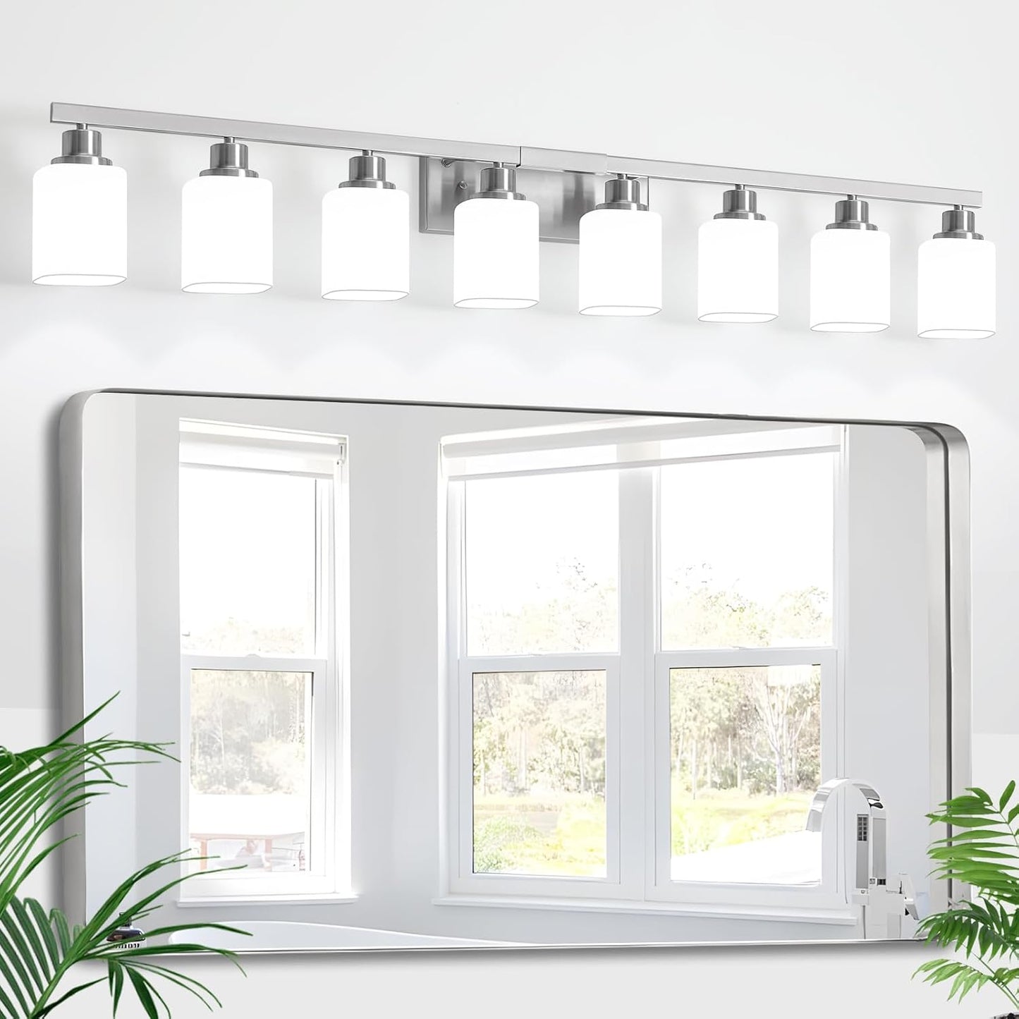 Lámpara tocador 8 luces níquel cepillado vidrio esmerilado