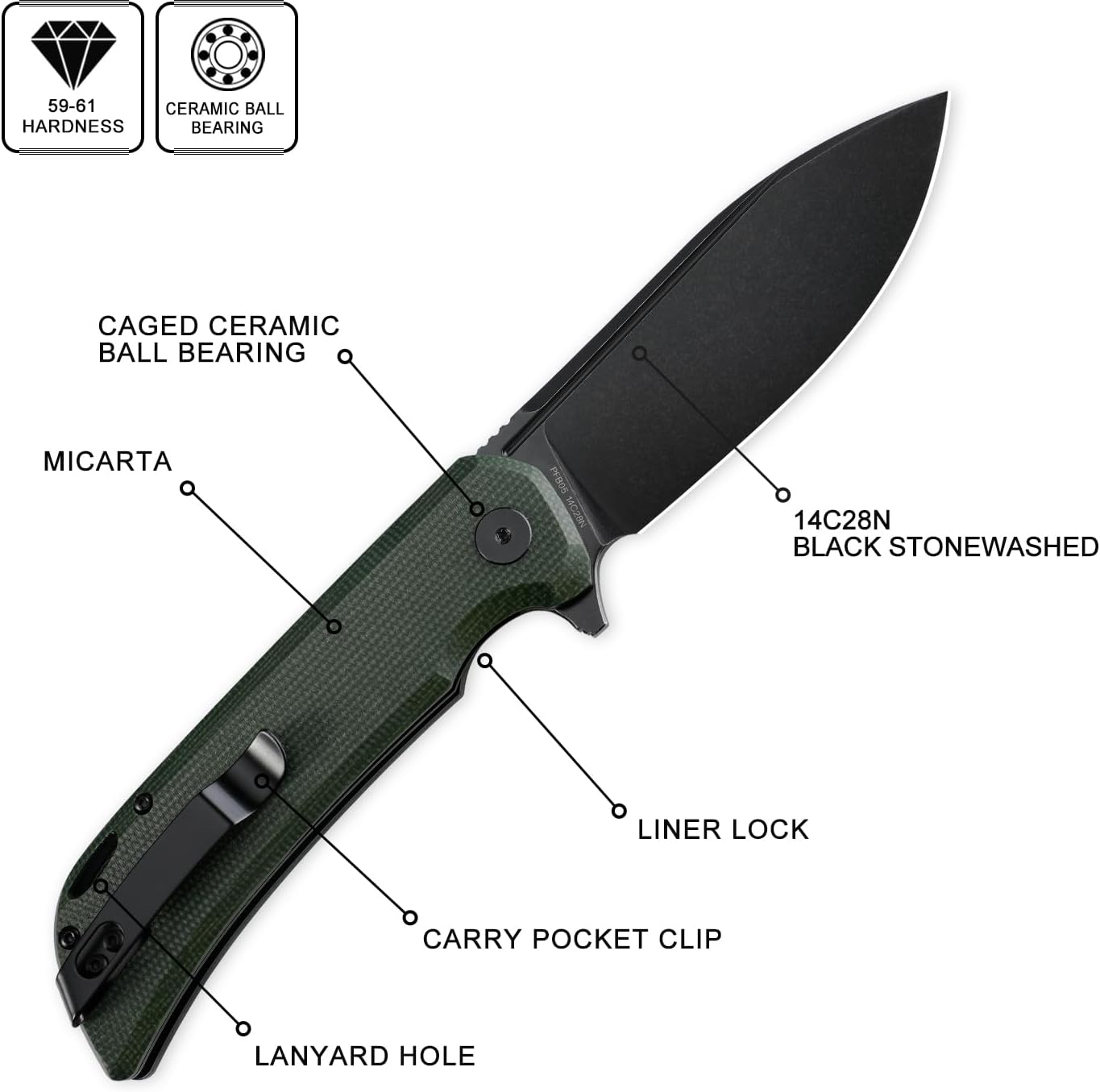 Navaja plegable acero 14C28N mango Micarta uso diario