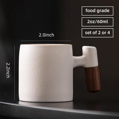 Tazas Espresso Cerámica 2oz Mango Madera Set 2/4 Pzas