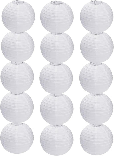 15 Linternas Papel Blanco Colgantes Bola Decoración 15cm
