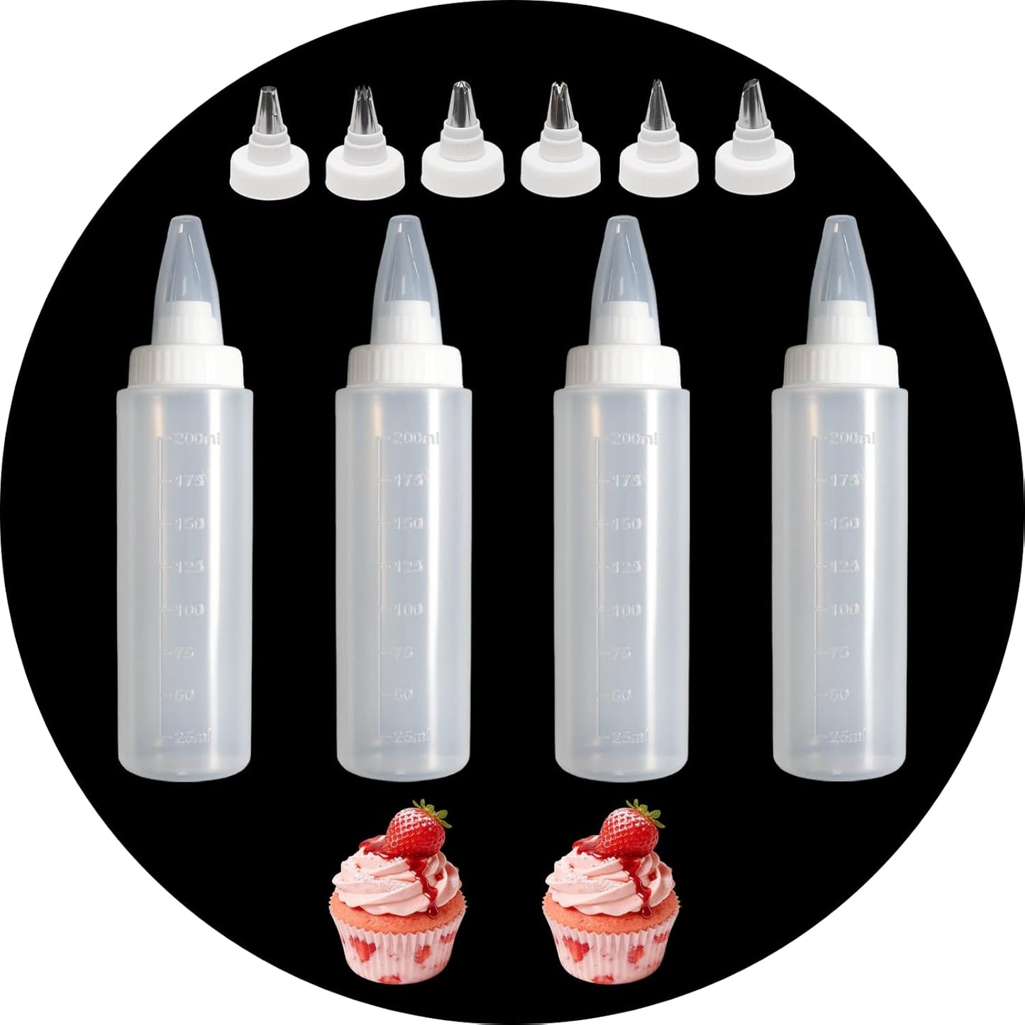 4 Botellas Plástico con 6 Puntas Tubo Aplicador Glaseado