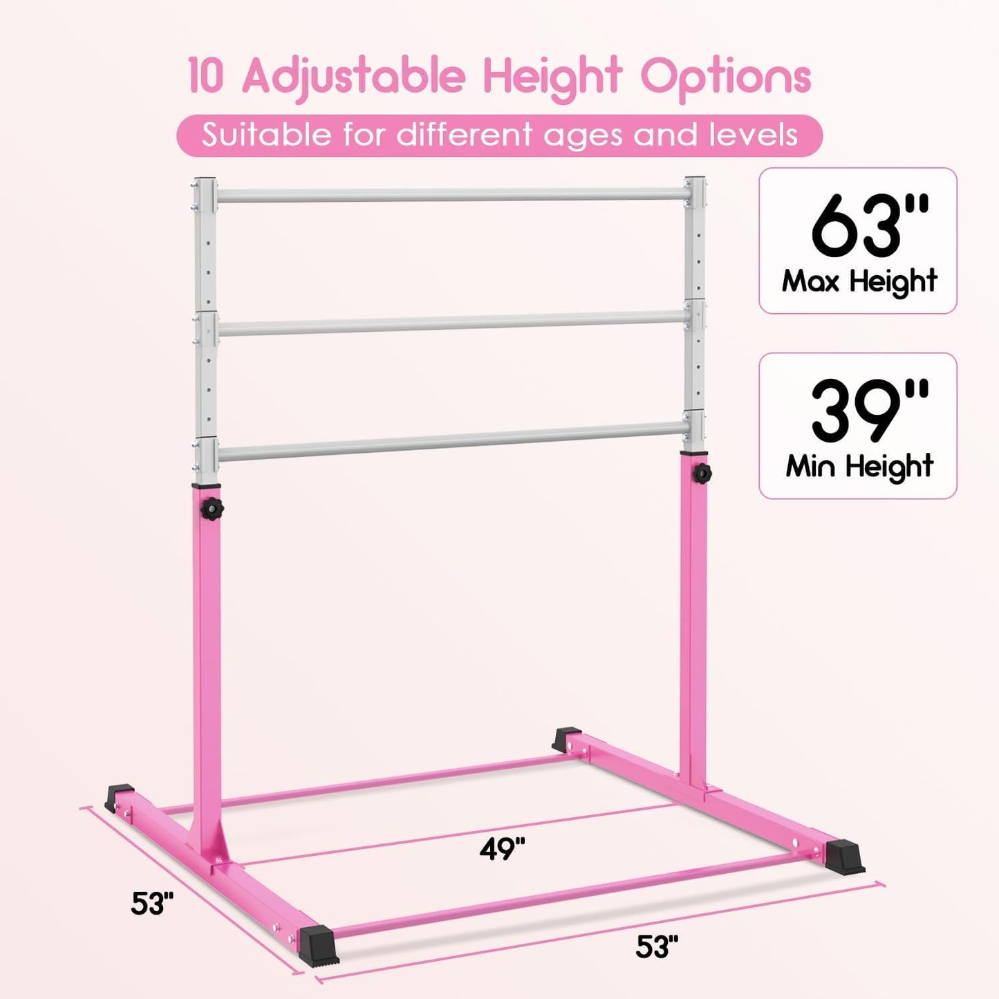 Barra gimnasia niños acero ajustable 3-5ft base