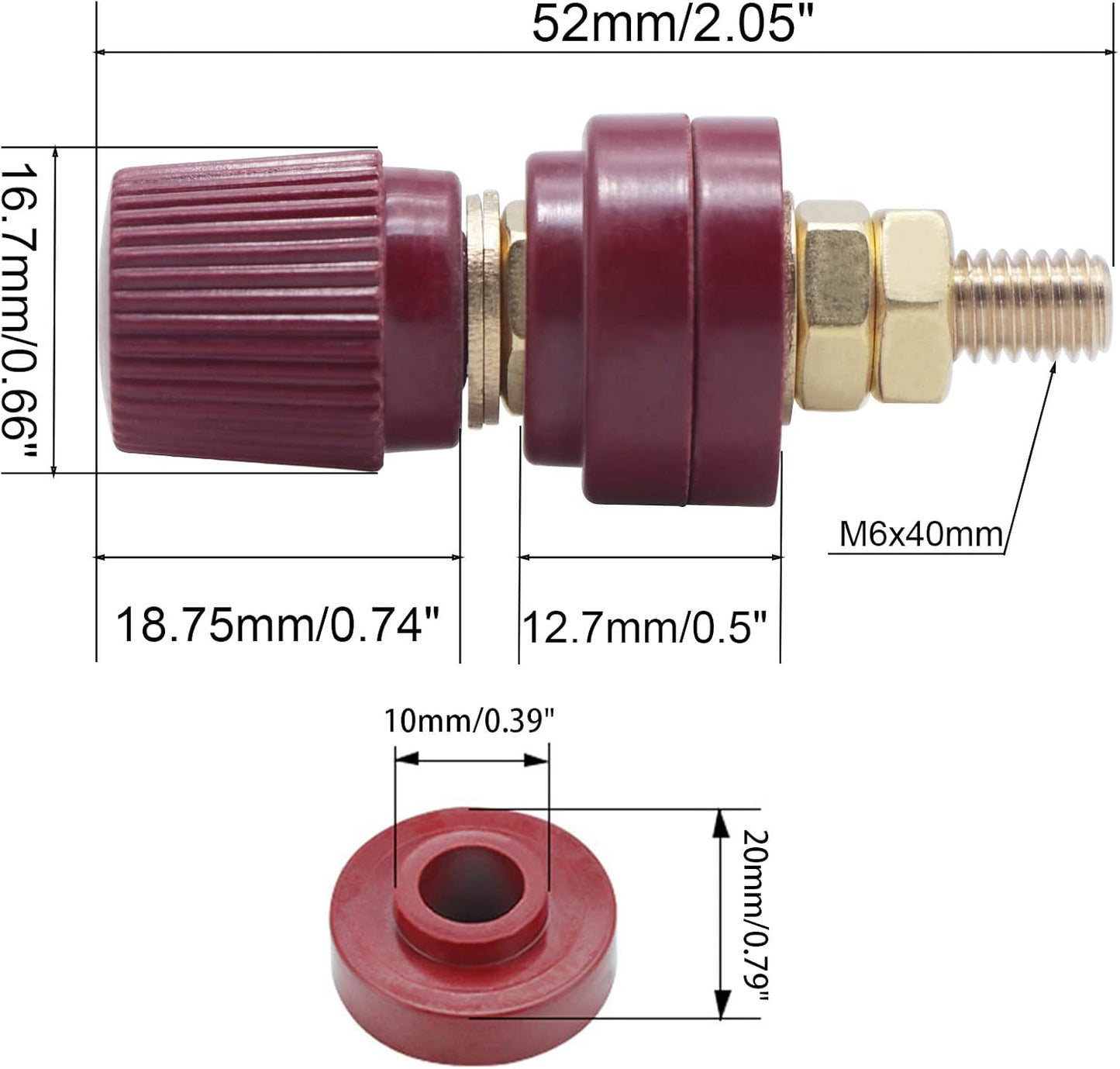 Conector batería cobre 1/4" kit M6 para auto RV barco 4 pzas