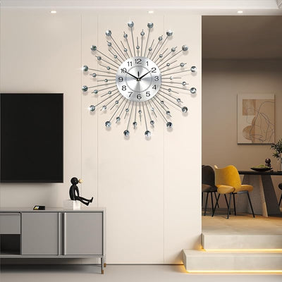 Reloj pared moderno silencioso 24pulg cristal plateado
