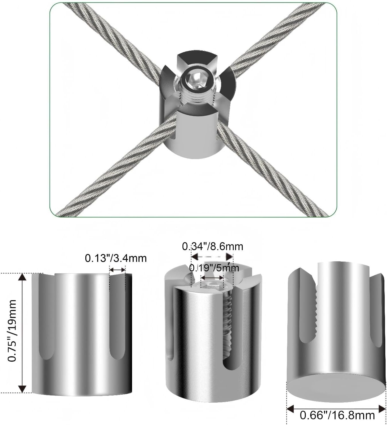 40 Pzas Abrazaderas Cable Acero Inox T316 1/8pulg