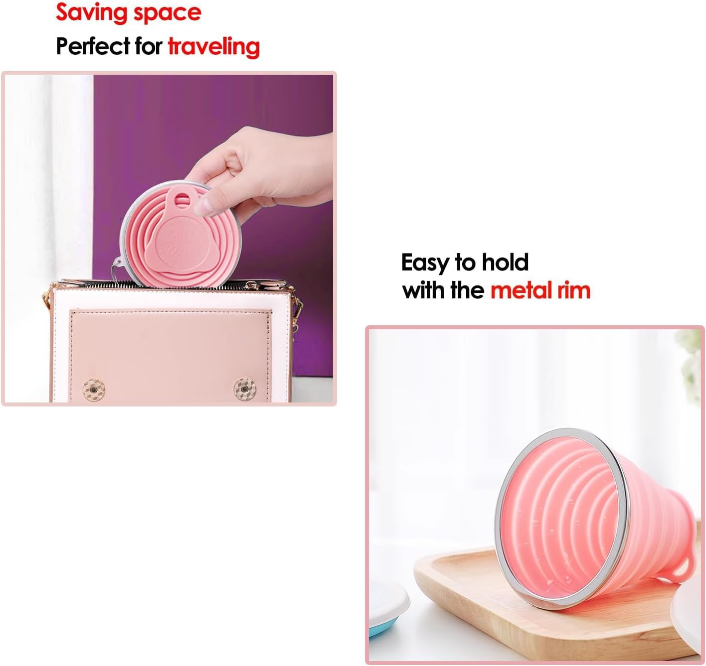 Vaso silicona plegable para acampar 9.1oz rosa