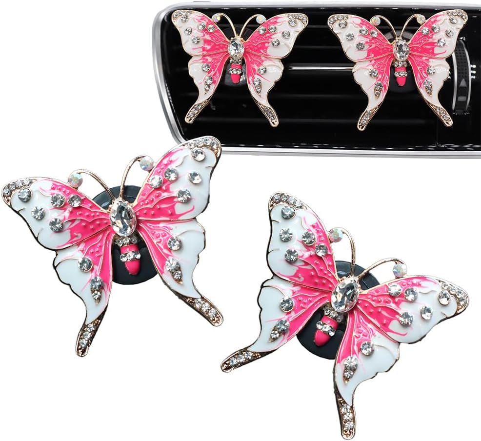 2 Pzas Ambientador Aire Mariposa Rosa con Clips Ventilación Coche