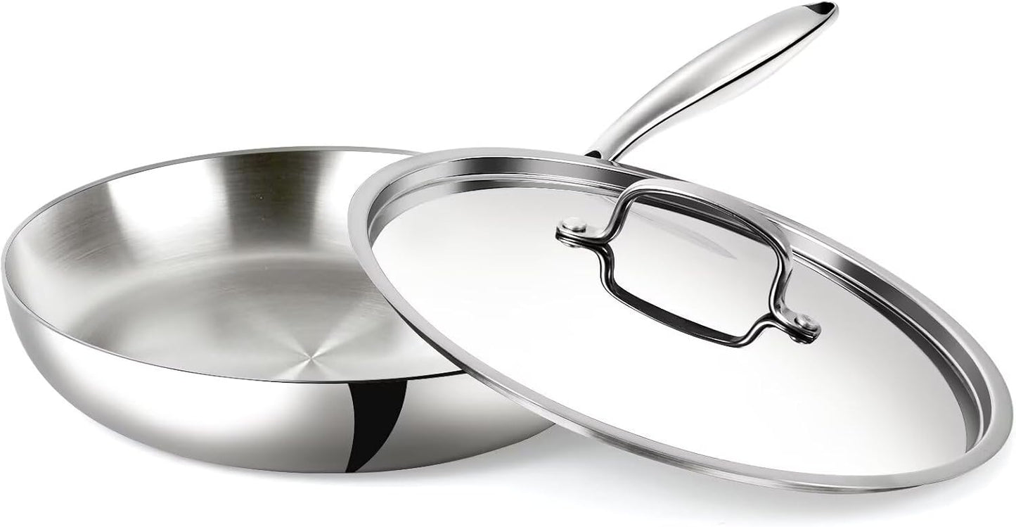 Sartén Acero Inox 12pulg Base 3 Capas Tapa Calentamiento Rápido