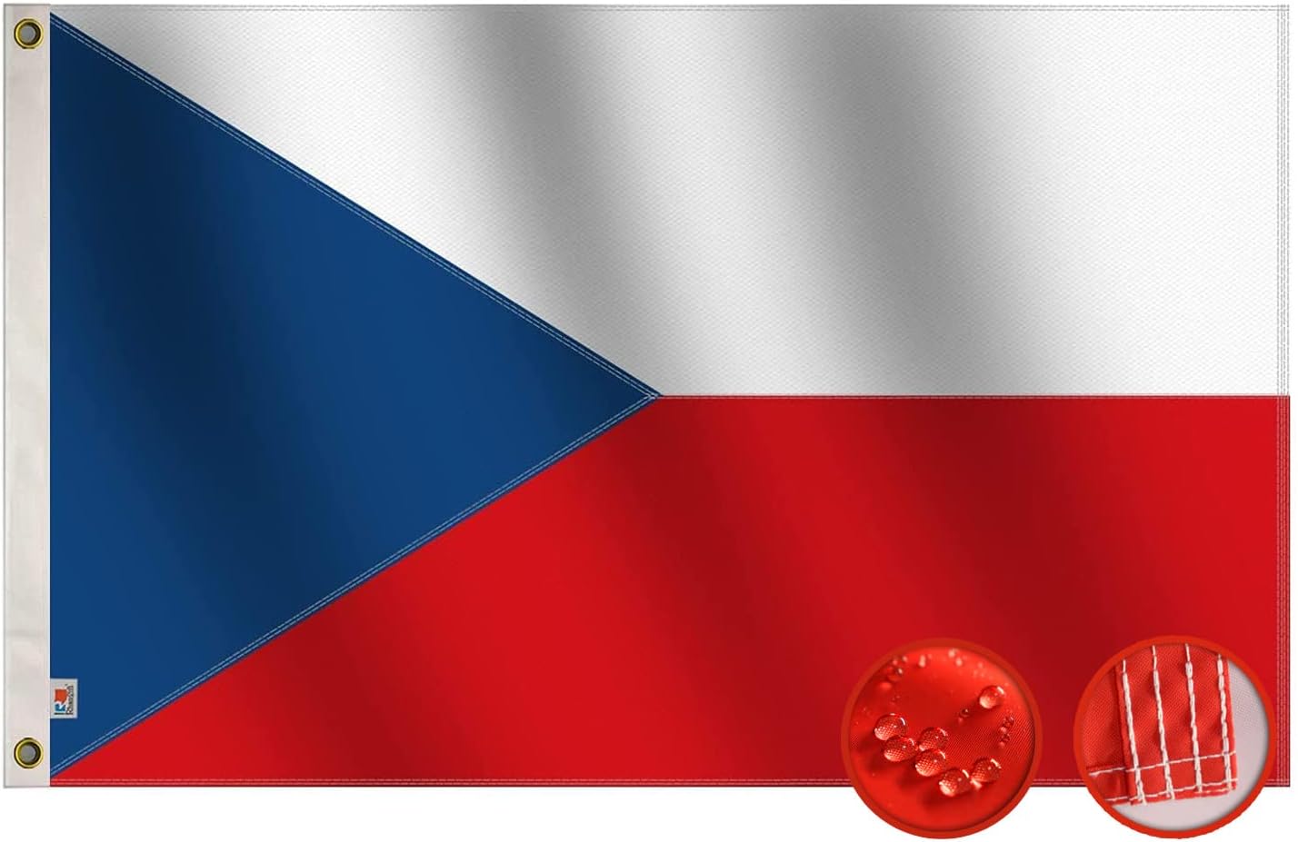 Bandera Chequia 3x5ft nailon Oxford 210D cosida cuádruple