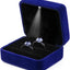 Caja terciopelo con luz LED para anillos ceremonia boda azul