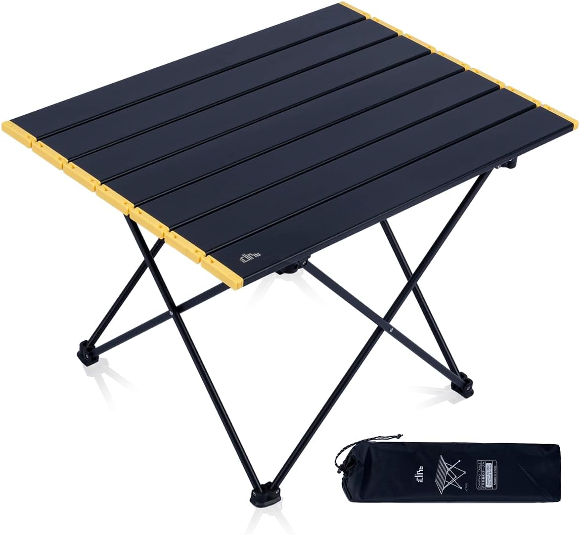 Mesa camping ultraligera plegable con bolsa negro