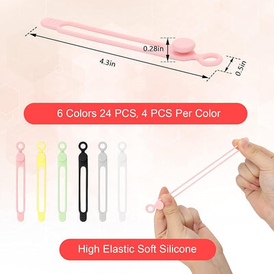 24 Bridas Silicona Reutilizables para Cables 6 Colores