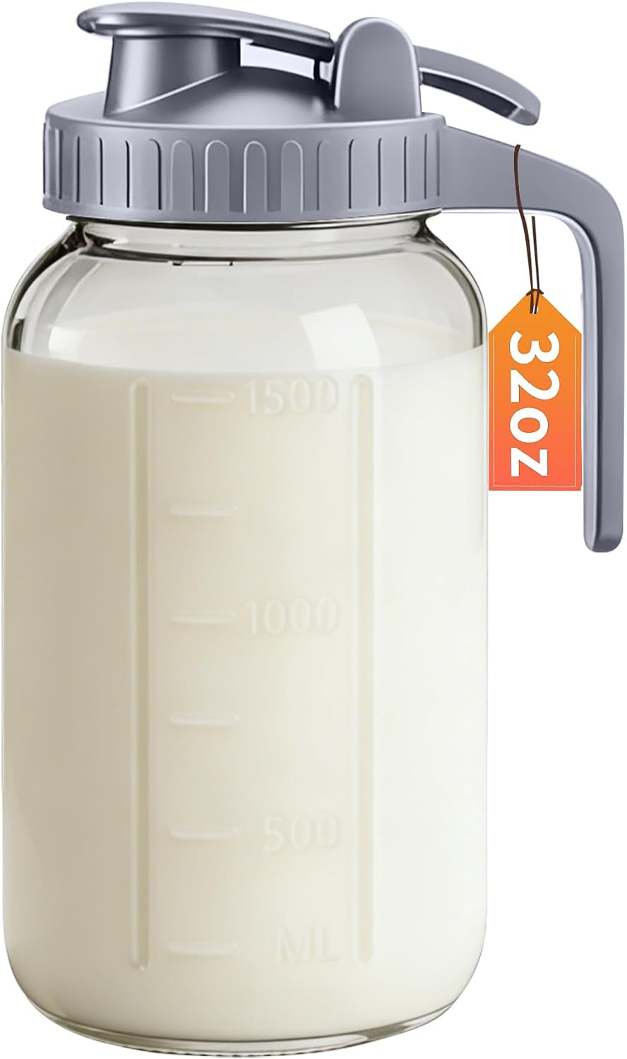 Pitcher Vidrio 32oz con Tapón para Café Frío Agua Jugo