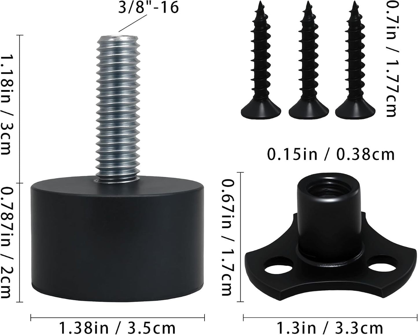 Patas ajustables goma para muebles 3/8pulg a 16ft 8pzas