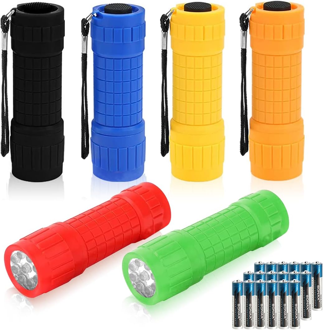 6 Linternas 9 LED con cordón 18 pilas AAA para niños