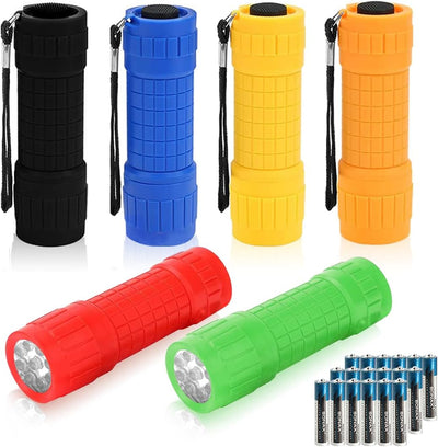 6 Linternas 9 LED con cordón 18 pilas AAA para niños