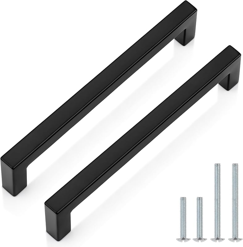 25 Manijas Gabinete Negro 6-3/10" Acero Inox