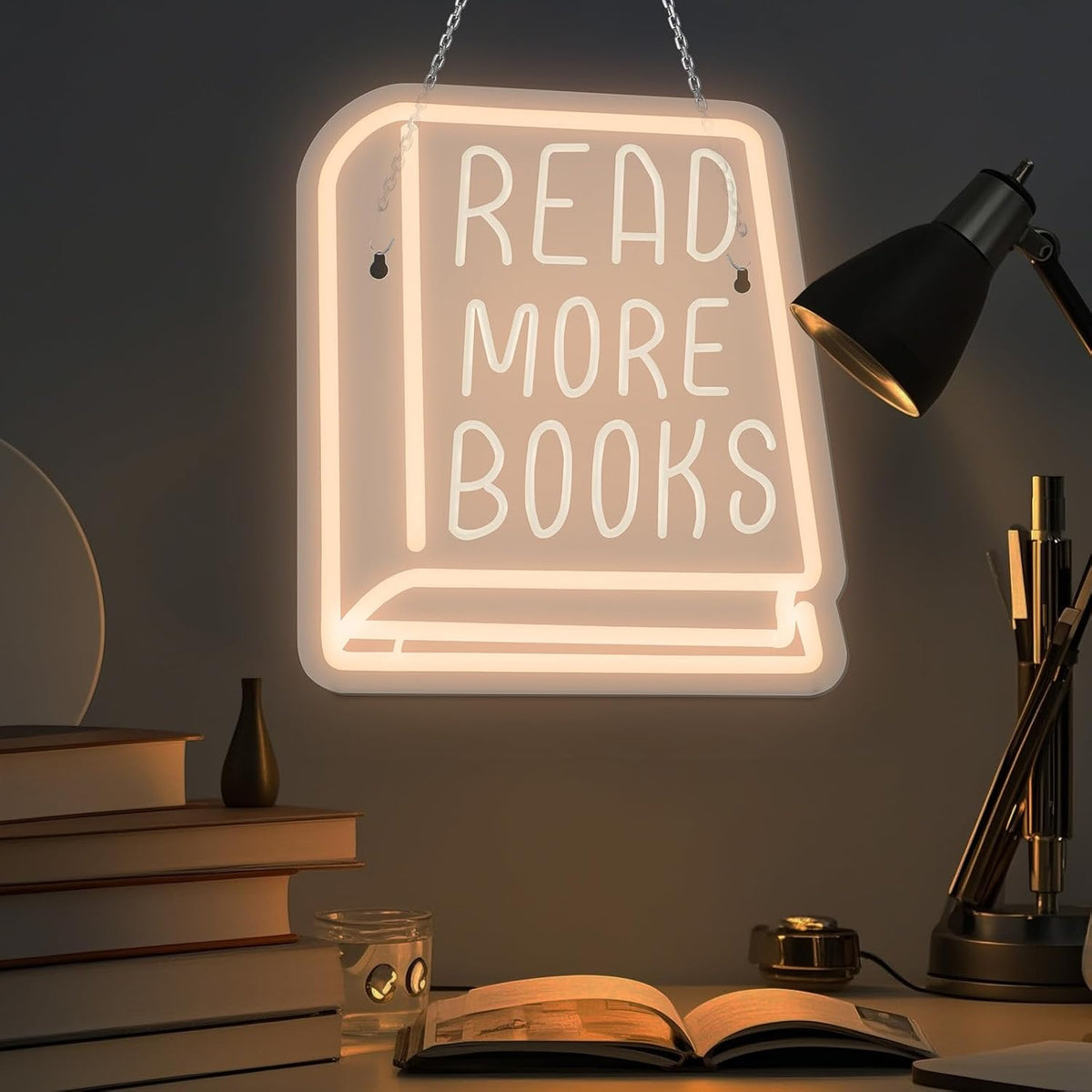 Letrero LED blanco Leer más libros 11x11pulg acrílico