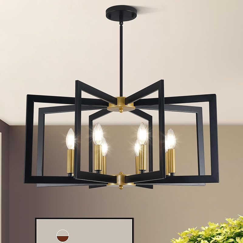 Candelabro moderno 27.6pulg negro dorado 8 luces comedor