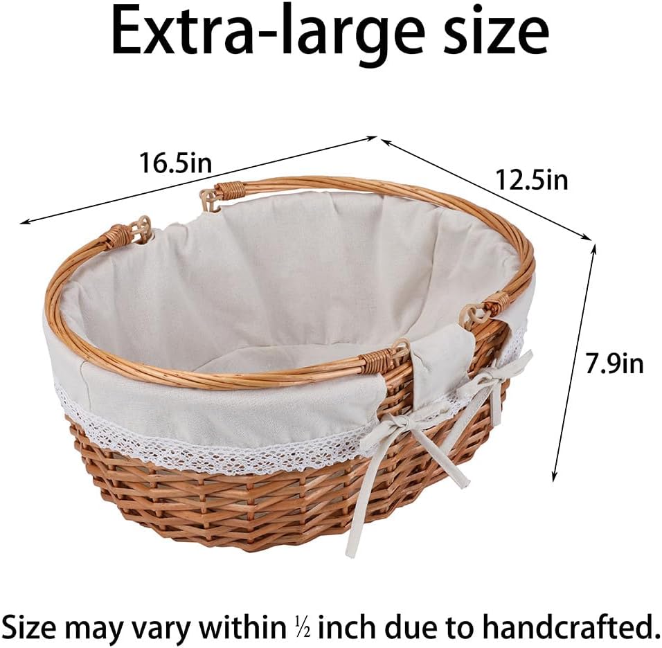 Cesta picnic mimbre asas forro extraible blanco