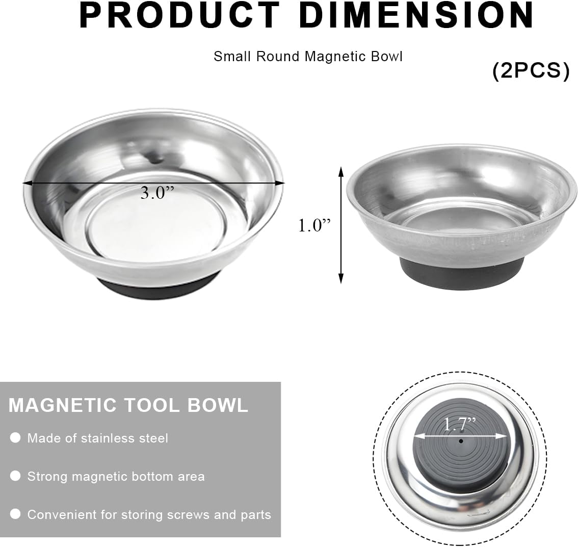 Set 2 bandejas magnéticas acero inox 3pulg para herramientas