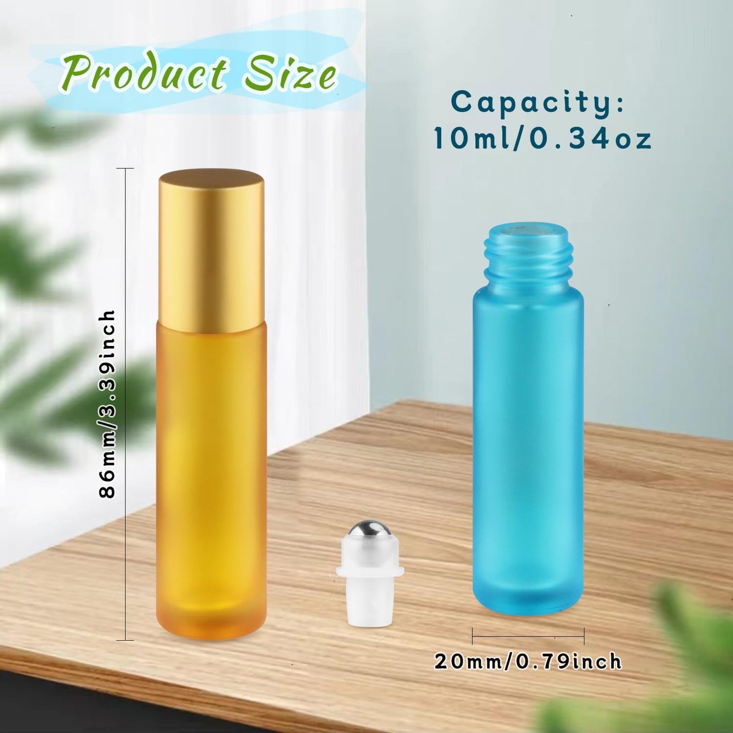 20 Botellas Vidrio Esmerilado 0.3oz con Bolas Inox y Tapas Aluminio