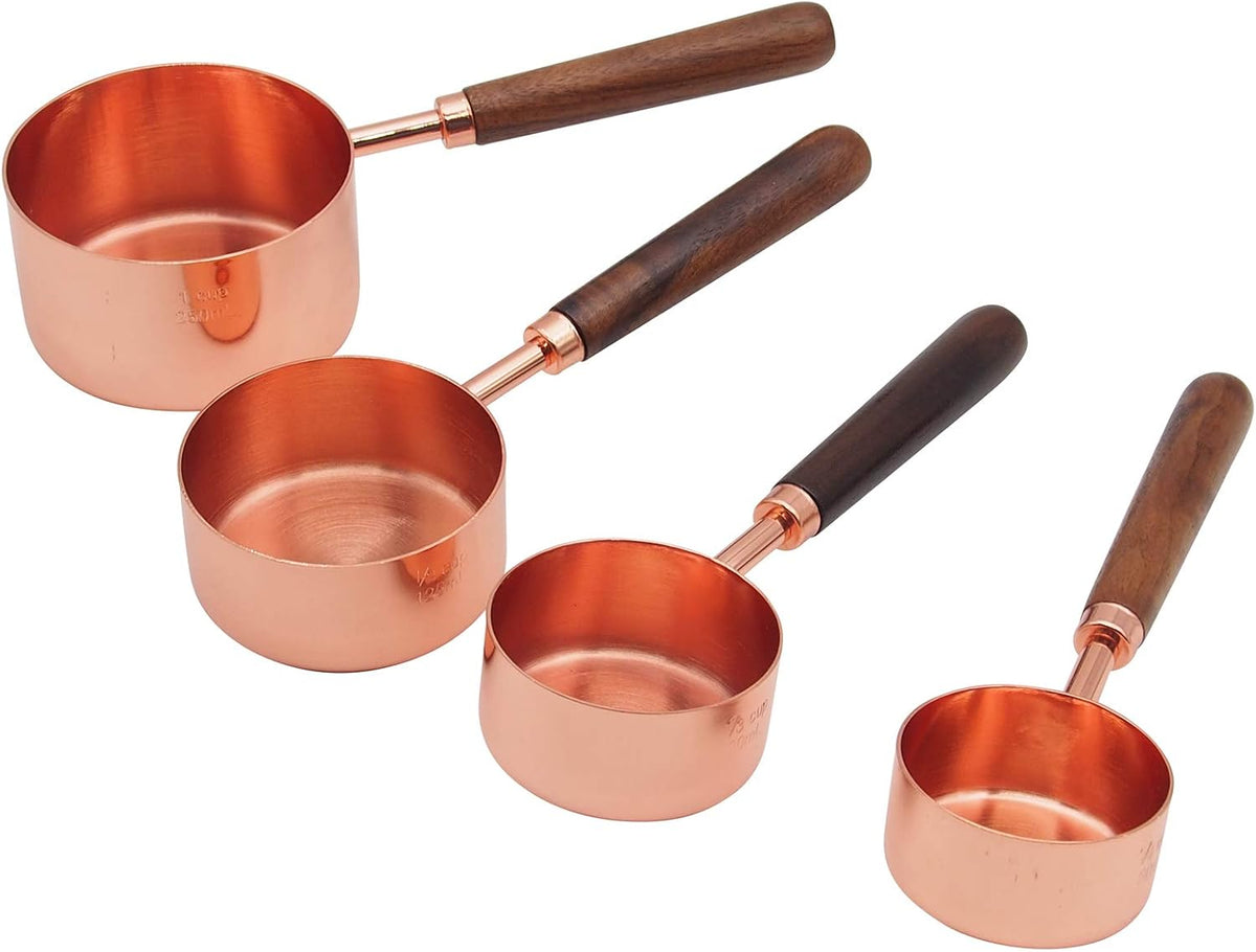 Juego tazas medidoras acero inox mango madera cocina