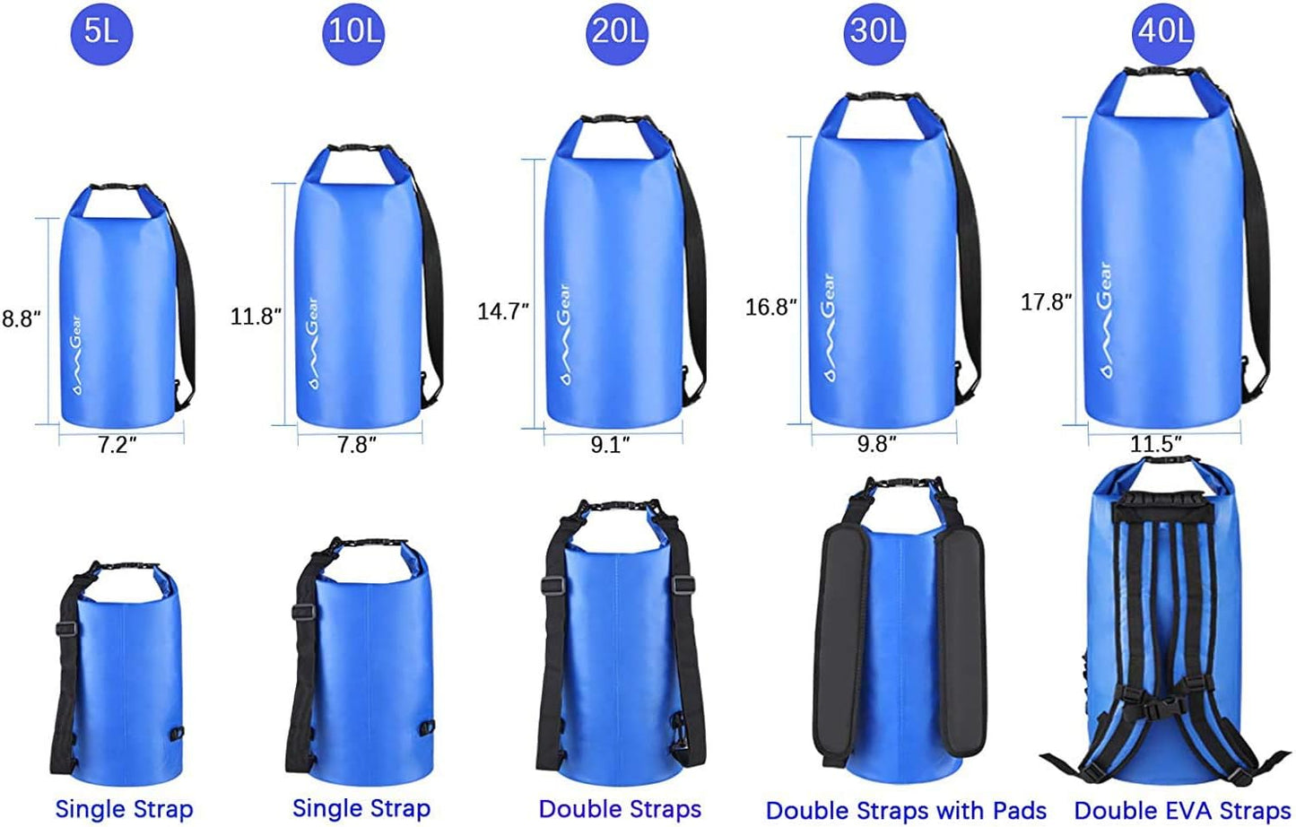 Bolsa flotante impermeable para kayak 40l/30l/20l/10l/5l