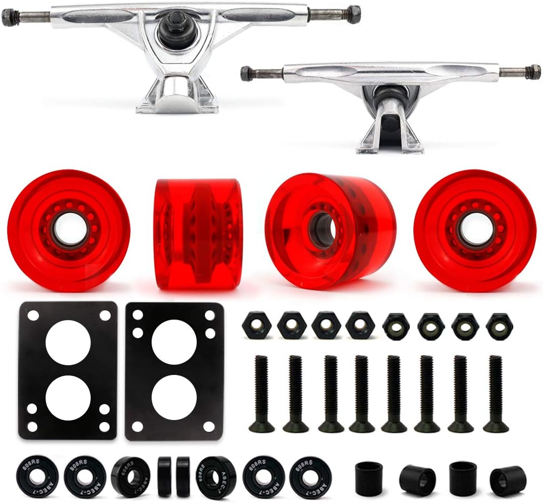 Monopatín longboard trucks ruedas 2.756pulg 7pulg gel rojo