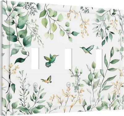 Placas decorativas interruptor acuarela hojas verdes pájaros