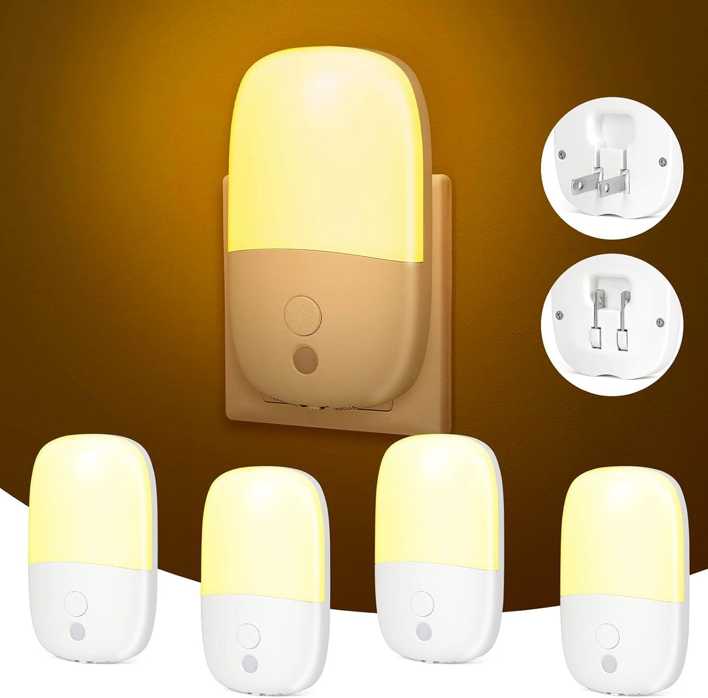Luz Nocturna Led Enchufable 4 Pzas Sensor Anochecer 3 Brillo
