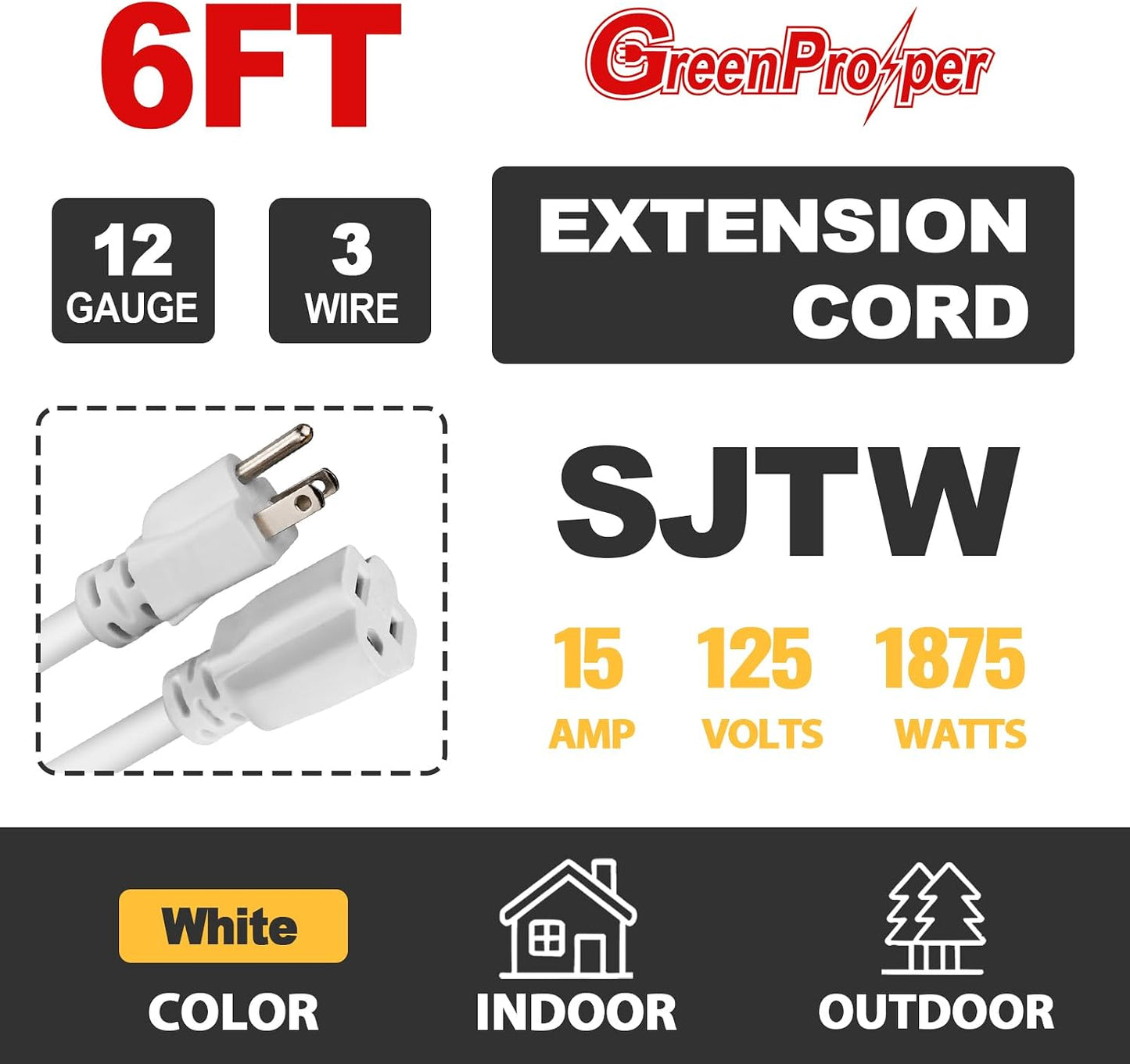 Cable extensión 12 AWG SJTW 6ft resistente