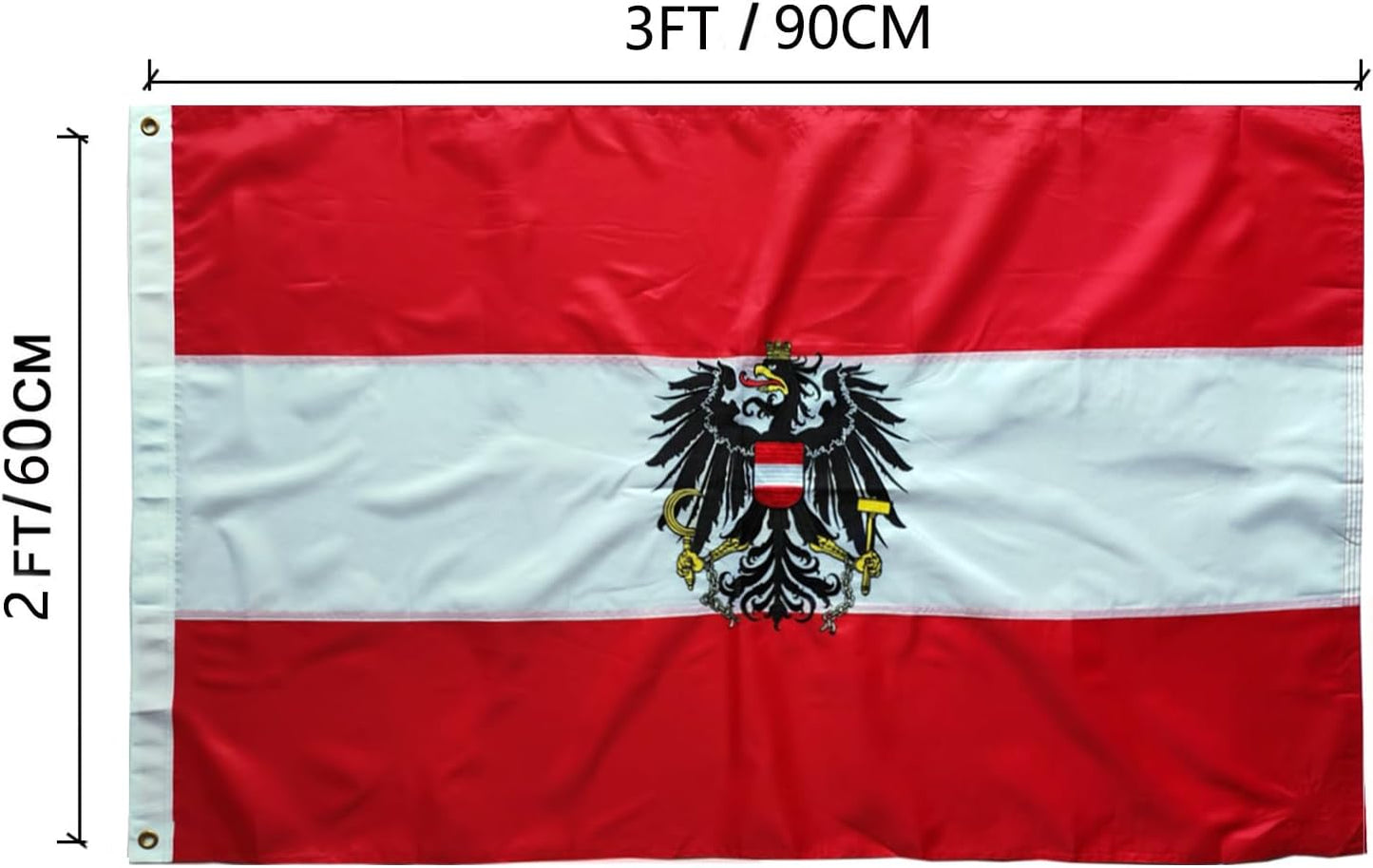 Bandera Austria 2x3ft cosida con grommets latón