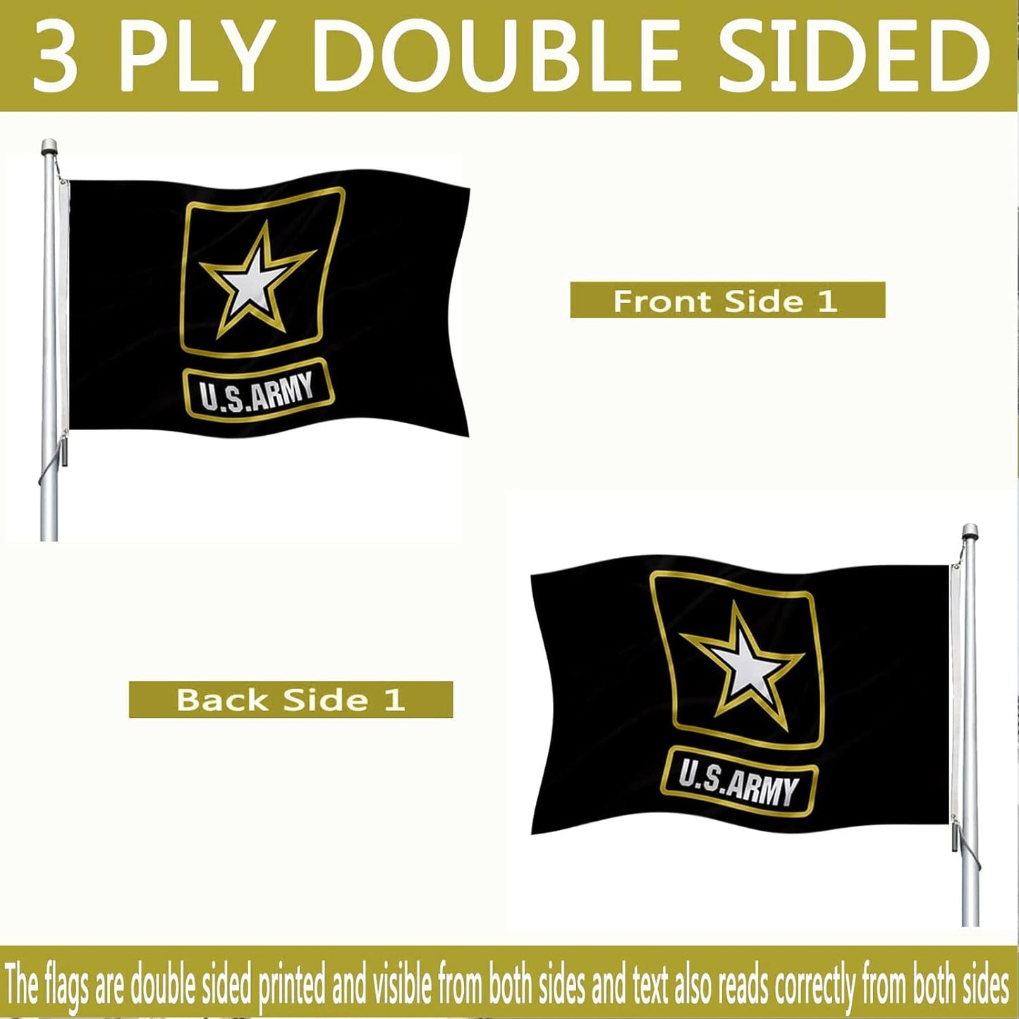 Bandera ejército EE.UU. 2x3 doble cara con ojales latón